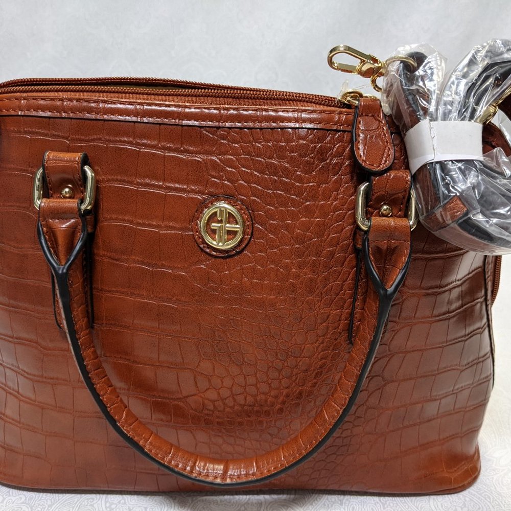 GIANI BERNINI croc embossed faux-leather women's dome satchel crossbody- Tobacco - Picture 9 of 9